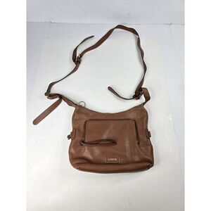 LODIS Purse‎ Sierra Brown Leather Shoulder Bag Fabric Shopper Tote Vintage Y2k